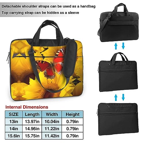 Sac pour ordinateur portable à imprimé papillons rouges et fleurs