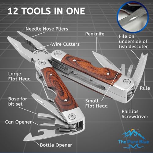 Rosewood Multi Tool, 22 in 1 Tools, Tough Multitool Belt Pouch, Needle & General Pliers, Screwdrivers - Phillips & Flathead, 10 Piece Bit Set, File, 2 Inch Rule, Can Opener, Bottle Opener 2 Rosewood Multi Tool, 22 in 1 Tools, Tough Multitool Belt Pouch, Needle & General Pliers, Screwdrivers - Phillips & Flathead, 10 Piece Bit Set, File, 2 Inch Rule, Can Opener, Bottle Opener - Image 2