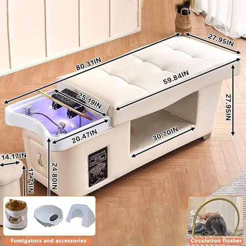 GENGXING Professional Beauty Salon Shampoo Bed Head Spa Equipment with Water Circulation,Steamer,Shampoo Chair Luxury Head Care SPA Shampoo Bed (Beige) - Image 2