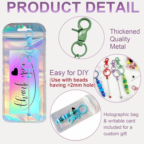 Image of 42 /84 /126 Pcs Beadable Keychain Bars Bulk Blank DIY Beaded Keychain Making Supplies with Bag Thank You Card