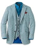 Paul Fredrick Men's Wool Blend Check Notch Lapel Sport Coat, Size 48 Long Blue/Brown