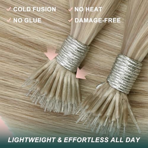 Image of Easyouth Nano Hair Extensions Human Hair Blonde Nano Ring Hair Extensions Human Hair Highlight Ash Blonde and Blond Nano Loop Hair Extension Comfortable 24 Inch 50G 50S Invisible Nano Extension Remy
