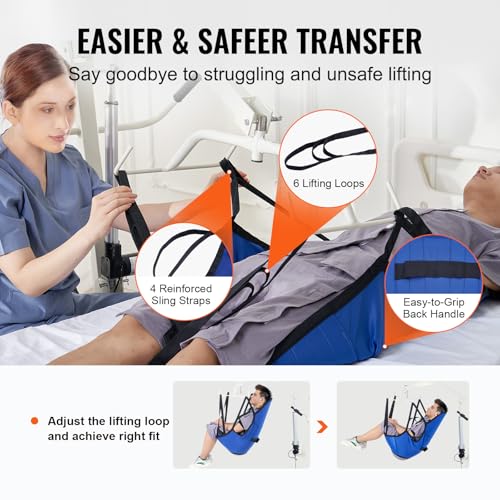 Image of VEVOR Patient Lift U-Sling with Head Support- Medium Size, Divided Leg Transfer Sling for Bathing, Patient Lift Medical Sling for Elderly, Disabled, Bedridden, 600LBS