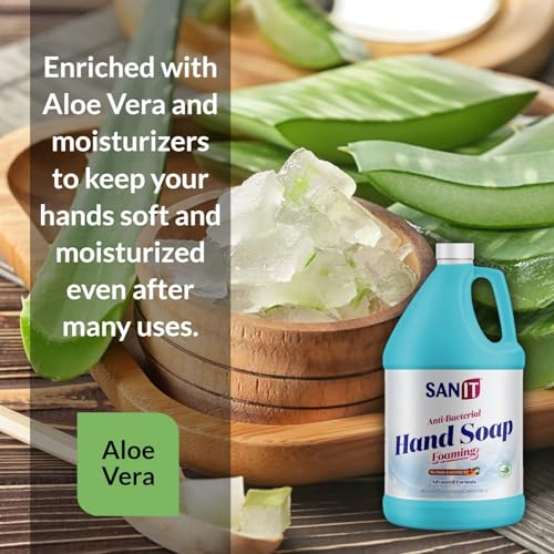 Image of Sanit Antibacterial Foaming Hand Soap Refill - Advanced Formula with Aloe Vera and Moisturizers - All-Natural Moisturizing Hand Wash - Made in USA, Mango Coconut, 1 Gallon