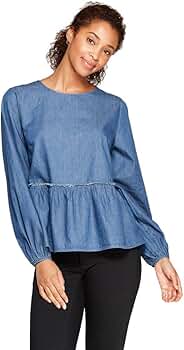 Universal Thread Women's Long Sleeve Fannel Peplum Blouse - (US