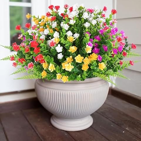 Elyum Artificial Flowers for Outdoors, 22 Bundles Artificial Plants&Flowers Outdoor, UV Resistant Artificial Plants Outdoor Fake Flowers for Outdoors Garden Porch Decoration(Mixed Color) Cover