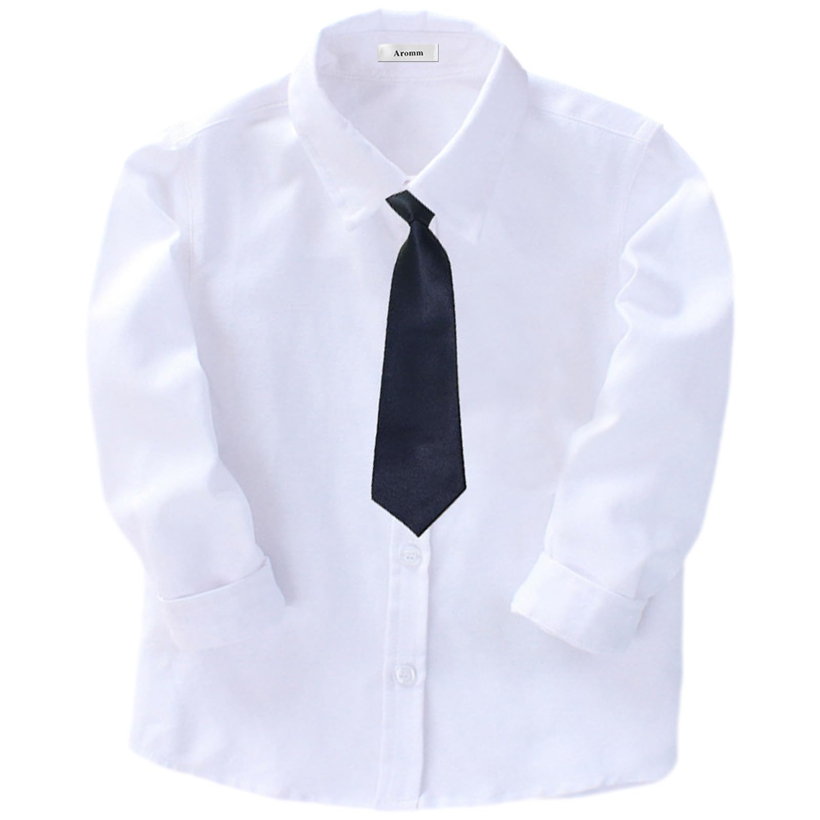 Garçons Manche Longue Chemise Habillée Solide L'école Uniforme Hauts Vêtements avec Cravate et Nœud Papillon