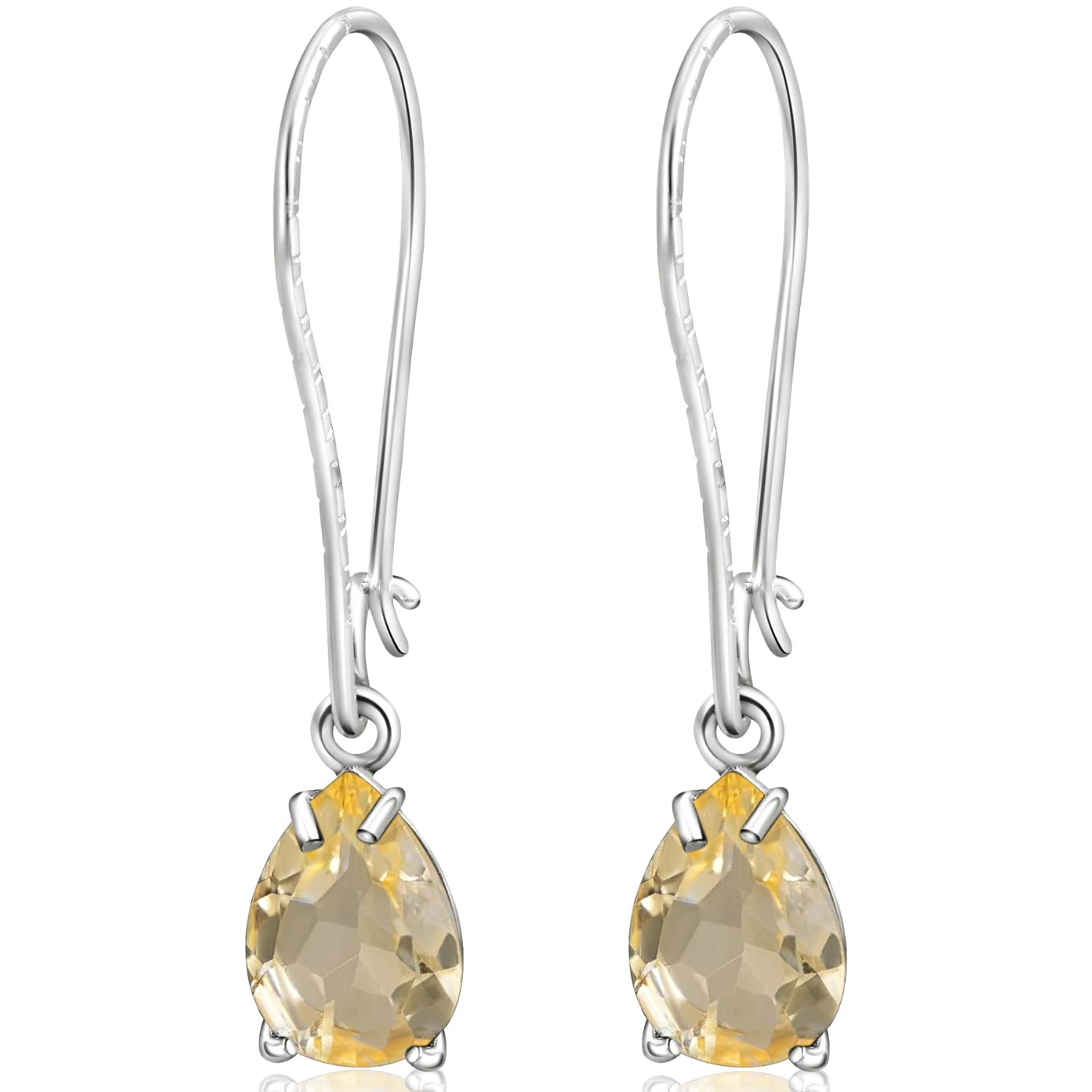 ADITA GOLD925 Sterling Silver Citrine Earrings for Women - 7x10mm Teardrop Gemstone - November Birthstone Jewelry - Elegant Gift for Wife, Daughter, Sister