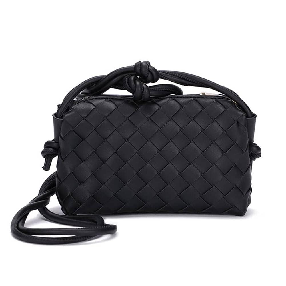 WVHTHVWSmall Crossbody Shoulder Bag for Women Card Holder Wallet Purse Cellphone Bags Woven PU leather Handbags (Black)