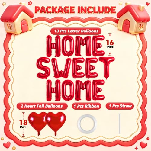Image of TONIFUL 16 Inch Red HOME SWEET HOME Letter Balloon Decor for Housewarming