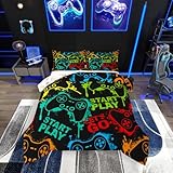 Erosebridal Gaming Queen Comforter Set for Kids Gamer Bedding Sets for Boys Games Console Action Button Novelty Colorful Game Controller Modern Room Decor Quilt Comforter(Blue Red Black Green, Queen)