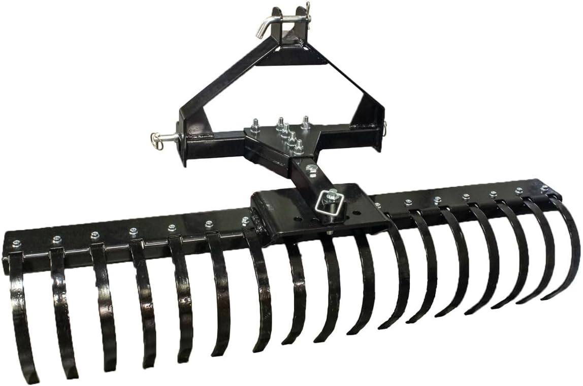 IMPACT IMPLEMENTS® Cat-0 Agricultural Field Landscape Rake with Spring Steel Tines for Quick Clearing of Field Debris, Leaves, Thatch and More.