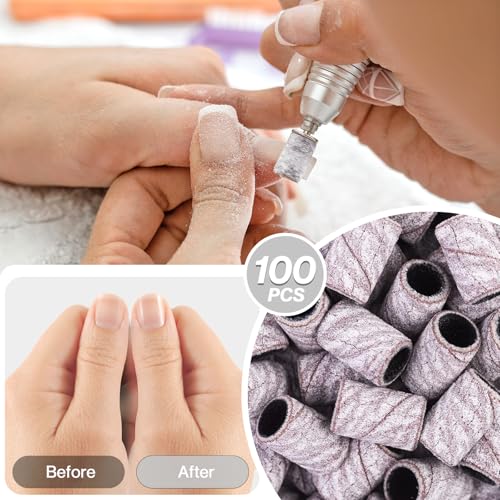 Image of MelodySusie 100 Pcs Nail Drill Bits Sanding Bands for Nail Drill 180 Fine Grit Nail File Sanding Bands for Acrylic Nails Gel Manicures and Pedicure