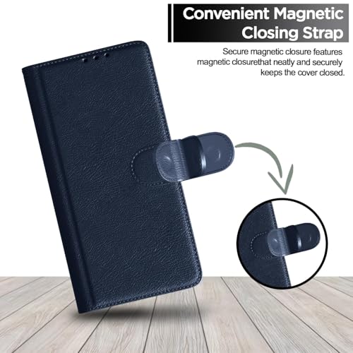 Image of Blue Leather Finish Protection Flip Case Cover for Vivo Y33T / Y33S | Y21 / Y21A / Y21S / Y21e / Y21G - Magnetic Closure, Stand Feature, Card Slots - Light Weight Design (Blue)