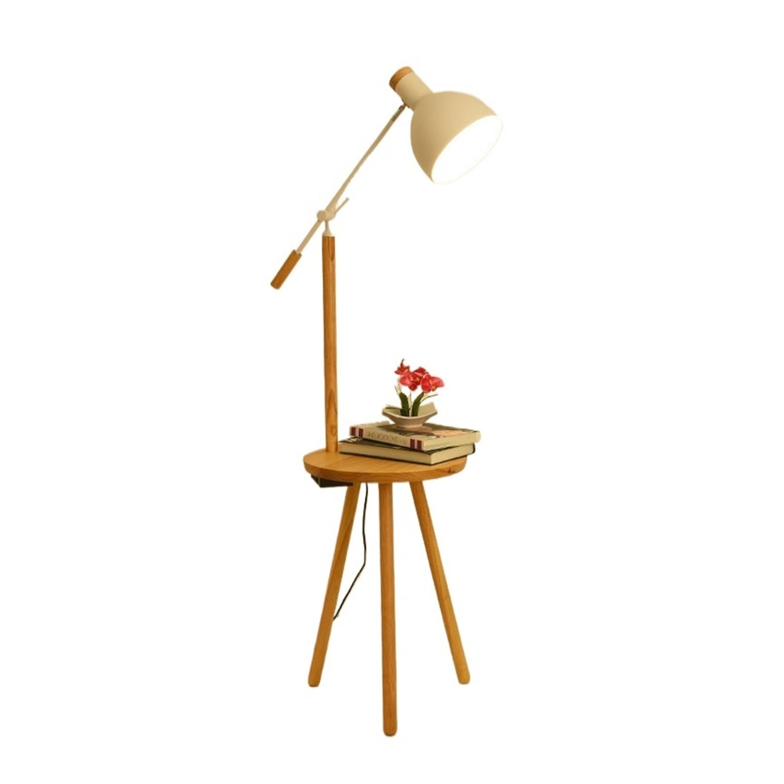 LJHFG63KUYT Standing Lamps Industrial Floor Lamp Modern Lamps with Iron Shade Wooden Shelves Base Decorate(White)