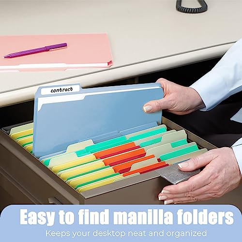 Habgp 9 Pcs Manilla Folders 8.5 X 11 Inch, 1/3-Cut Tab Colored File Folders Letter Size, Plastic Folders Aesthetic, School Business Office Manila Folders For Documents Paper #TOP2