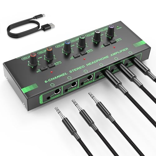 HOSONGIN 6 Channels Headphone Amplifier with Independent Volume Control, Compact Mini Earphone...
