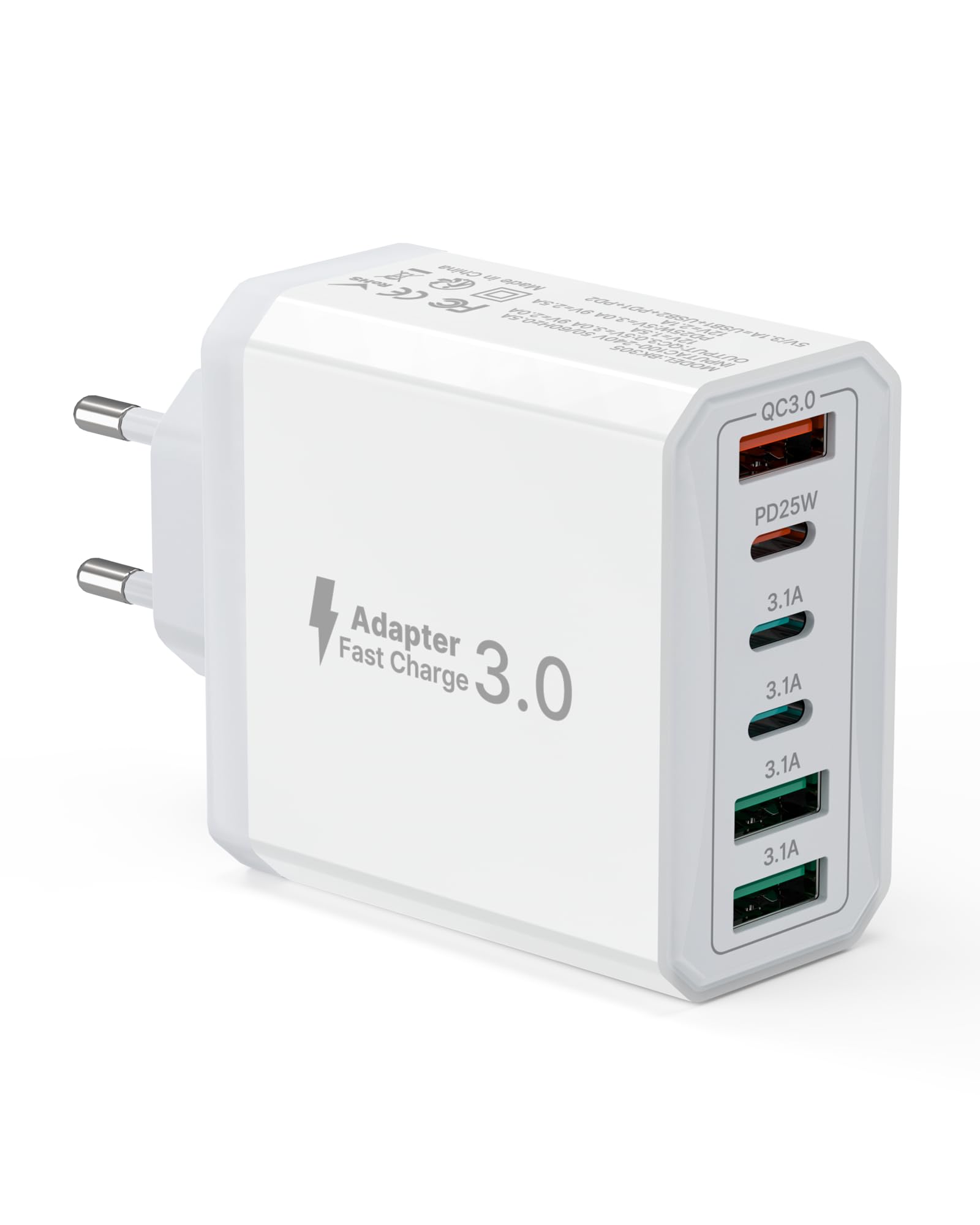Caricatore USB C, 40W 6-Porte USB C Presa USB Multiplo per iPhone 15 14 13 12 11 Pro Max Mini SE 2020 XS XR X 8 7 6 6S Plus, iPad, Samsung, USB Multipla Spina Carica Charger Alimentatore