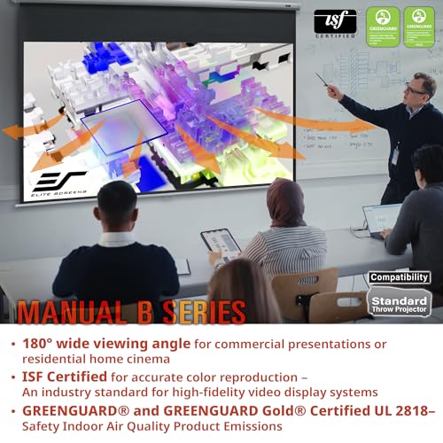 Elite Screens M100H Manual B, 100-Inch Manual Pull Down Projector Screen Diagonal 16:9 Diag 4K 8K 3D Ultra Hdr Hd Ready Home Theater Movie Office Presentation thumb #6