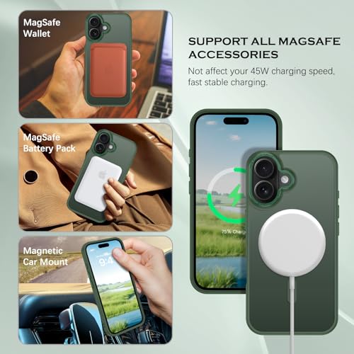 Image of YINLAI for iPhone 16 Case 6.1-inch,Magnetic Compatible with MagSafe, Slim Matte Anti-Fingerprint, Shockproof Full Body Military Grade Protection for iPhone 16 Cover, Green