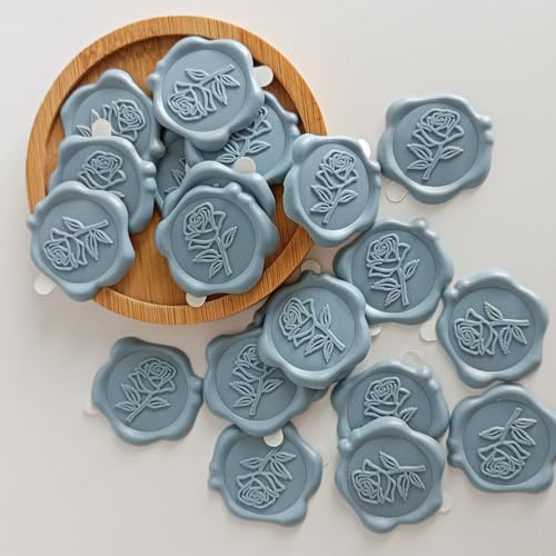 50 Pcs Adhesive Blue Rose Wax Seal Stickers, Blue Rose Seal for Envelope, Wedding Invitation Stickers for Envelope, Invitation, Scrapbook