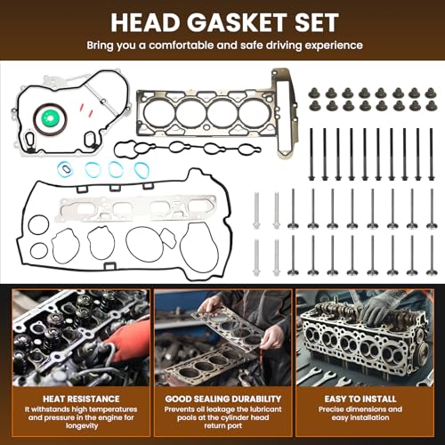 Image of Head Gasket Set with Head Bolts, Intake & Exhaust Valves for Chevy Equinox Orlando Malibu Impala Captiva, Buick Regal Lacrosse Verano, GMC Terrain 2.4L 2010-2017 Replaces IV323 EV314 HS26517PT ES72196