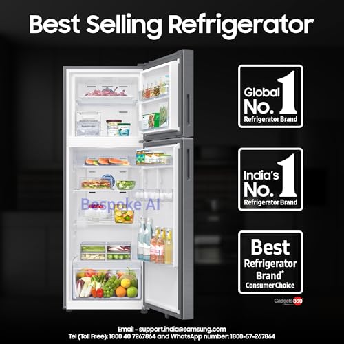 Image of Samsung 350 L, 3 Star, Convertible 5-in-1, Digital Inverter, Frost Free Double Door, WiFi Bespoke AI Refrigerator (RT38HG5A23S8HL, Silver, Elegant Inox, 2026 Model)