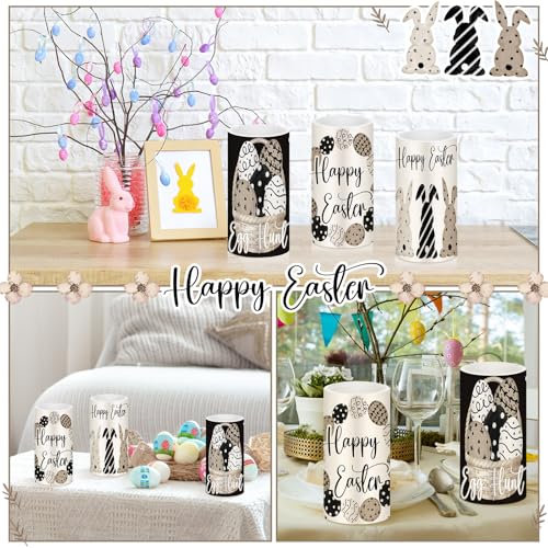 Image of Retisee 3 Pcs Black Brown Easter Flameless LED Candles Battery Operated Bunny Spring Flickering Pillar Candles with Remote Rabbit Easter Centerpiece for Bedroom Living Room Dinner Table Decoration