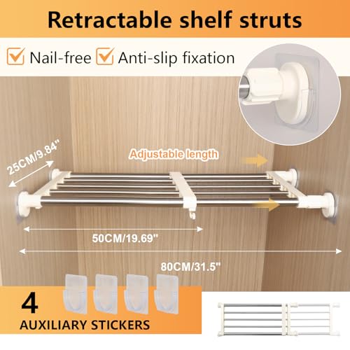 Baoyouni Closet Tension Shelf Rod, Heavy Duty Wardrobe Organizer Adjustable Storage Shelves Rack DIY Closet Dividers Separators for Kitchen Bathroom Bedroom Garage, 19.69-31.5 Inches by Baoyouni - Image 3