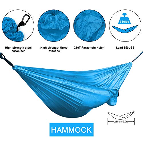 LAZZO Camping Hammock Set All-Inclusive,Single Hammock, Net,Tarp,Suspension,Guyline,Stakes and Backpack,Perfect for Backpacking,Camping,Hiking & Yard (Blue, 9.2) - Thumbnail 4