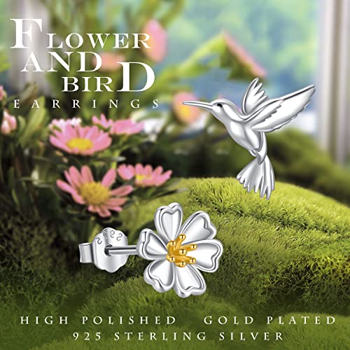 OHAYOO Hummingbird Stud Earrings Set – 925 Sterling Silver Animal Earrings with Octopus Moonstone, Paw Print & Swan, Ocean & Forest Jewelry Gifts for Women, Summer Graduation Birthday2