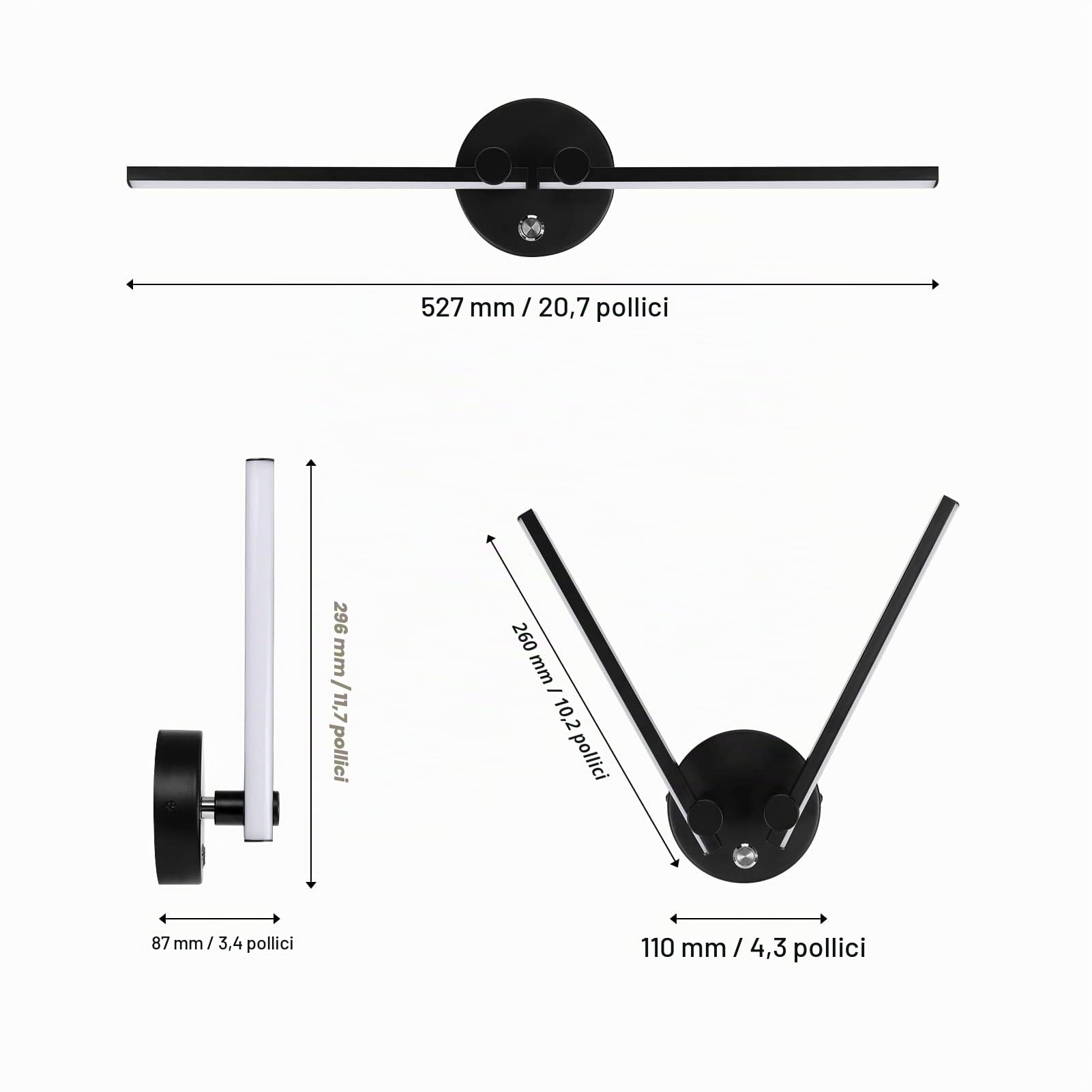 KAWELL 10W Interno Moderno LED Lampada da Parete con Interruttore | LED Lampada da Muro, Applique da Parete, Ruotabili a 300°, per Camera da Letto Soggiorno Sfondo Muro Corridoio Scale