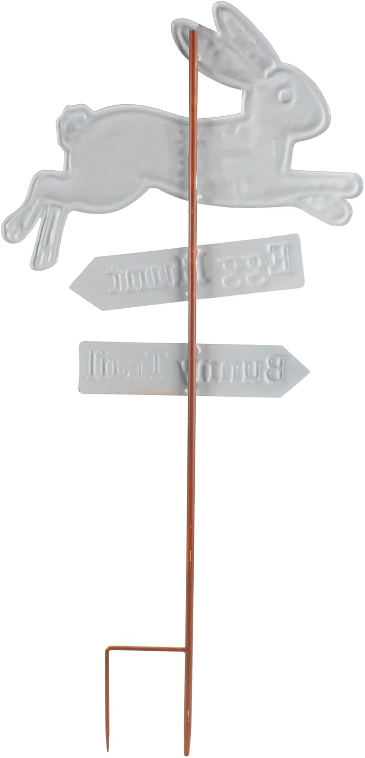 Northlight Easter Egg Hunt and Bunny Trail Outdoor Metal Spring Yard Stake, 25.5", White
