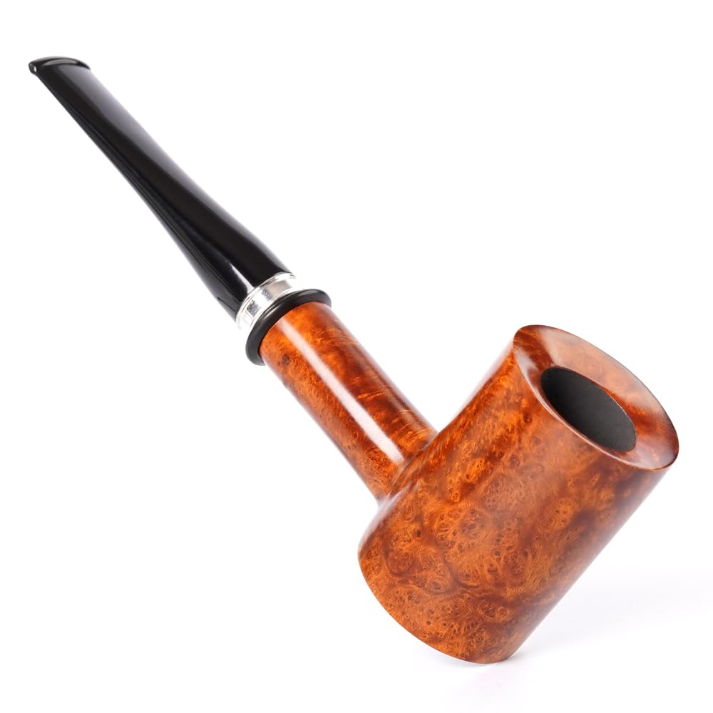Heysong Handgefertigte Holzpfeife, 9 mm, mit konischem Stiel und Silberring, HSAA0274 (helle Farbe)