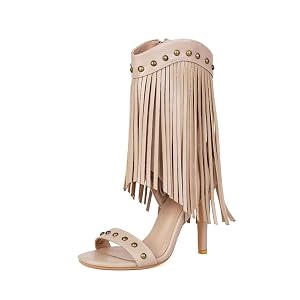 Fringe Cowboy Boots for Women Ankle Bootie Open Toe Western Boots Embroidery Cowgirl Pull-On Pointy Toe Wide -