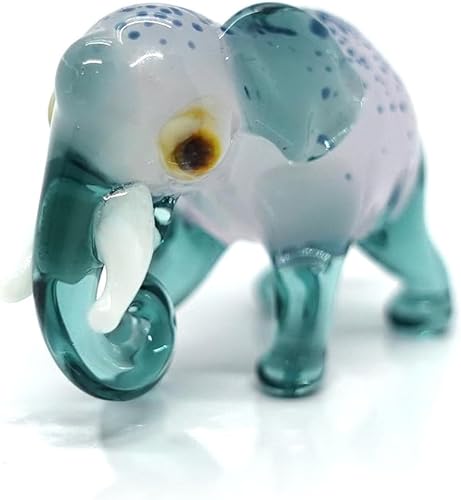 Vista 5 de Micro figuras de elefante en vidrio soplado a mano, animales, regalo coleccionable, decoración del hogar, tronco hacia abajo (verde-rosa)