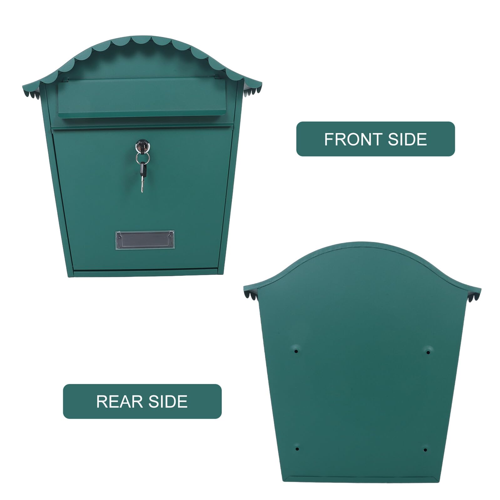 Angoily Abschließbarer Wandbriefkasten Außen aus Metall Grün 36,8 X 35,8 X 13,5cm Wetterfest mit Schlüssel und Regenschutz für Haus Garten und Büro