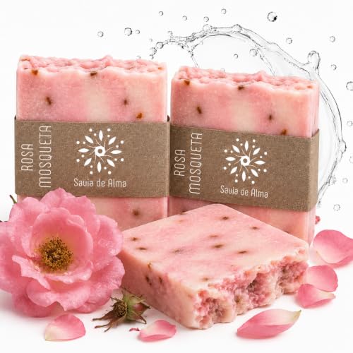 Jabón de Rosa Mosqueta Artesanal y Vegano – Jabón en Barra Facial, de Manos y Cuerpo | Hidratante, Regenerador y Biodegradable | Hecho en España con Ingredientes Naturales | 100 g (2, Rosa Mosqueta)