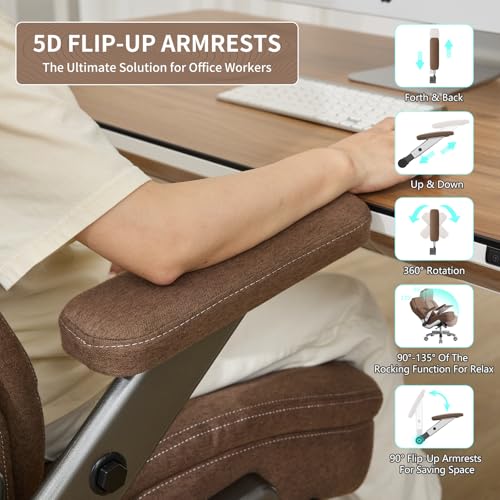 Image of Big and Tall Office Chair, 600lbs Heavy Duty Desk Chair with 5D Arms, Adjustable Lumbar Support & Height, Tilt Function, Fabric High Back Ergonomic Executive Computer Chair with 3'' Casters