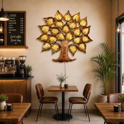 Image of Bharat Art Iron Jali Leaf Tree LED Metal Wall Art | Decorative Wall Hanging for Living Room Bedroom Hallway | Handmade Iron Leaf Tree Sculpture | Modern Home Office Decoration | 30 x 2 x 30 Inch | W194