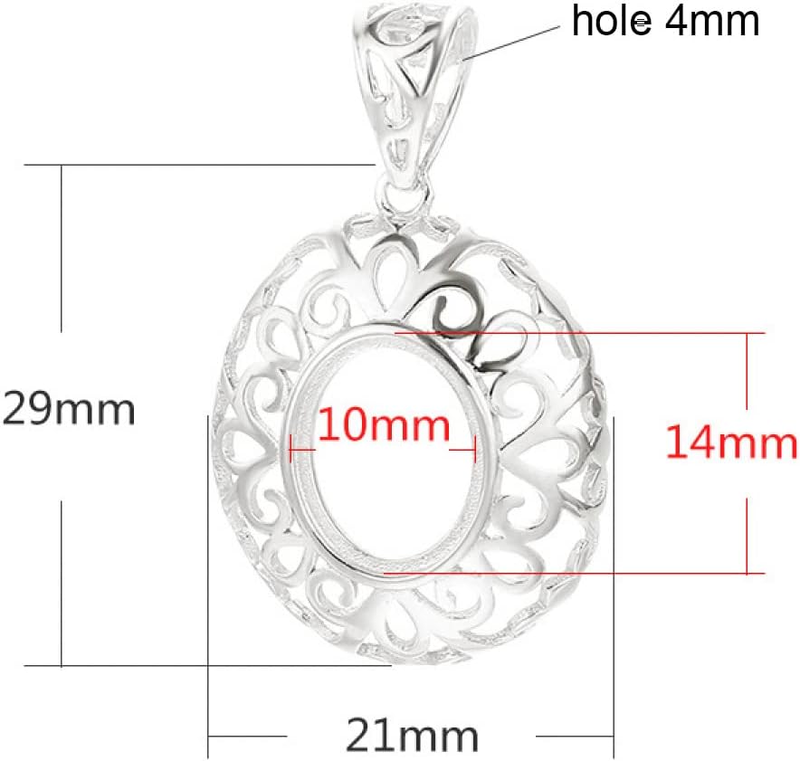 925 Sterling Silver Pendant Base Blank fit 10X14mm Oval Cabochon Mounting Setting Handmade Charm Necklace Jewelry Making for Women(Platina Color)