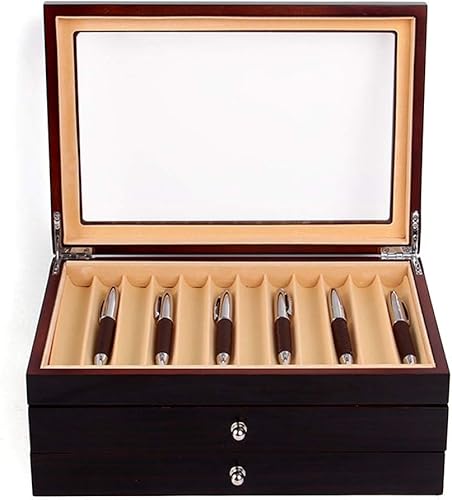 Miniatura 5 de Caja de exhibición de 34 ranuras para bolígrafos de madera, 34 bolígrafos, estuche coleccionista con parte superior transparente, caja organizadora