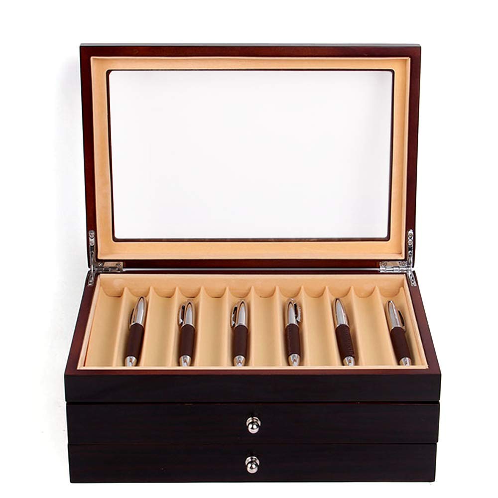 Organizer aus Holz für Füllfederhalter, Geschenkbox zur Aufbewahrung von Shop Home Collection Display, Stifthalterbox zur Anzeige und Organisation von Stiften (Schwarz, 34 Raster)