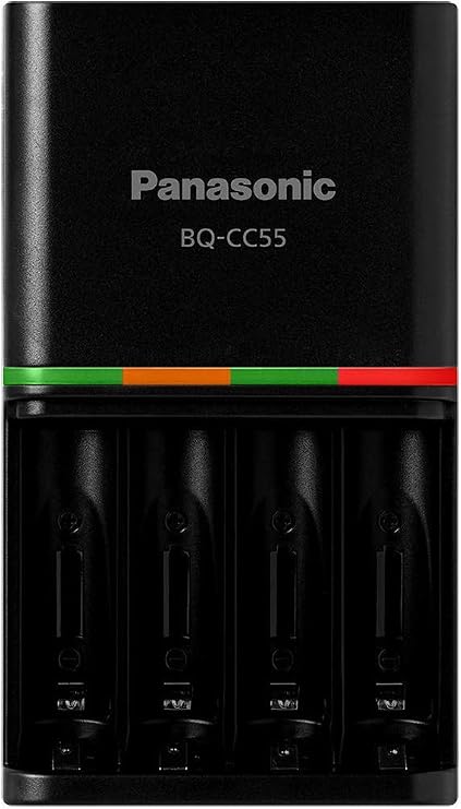 Eneloop Panasonic BK-3HCCA4BA pro AA High Capacity Ni-MH Pre-Charged Rechargeable Batteries, 4 Pack, Black & BQ-CC55KSBHA Advanced pro Rechargeable Battery 4 Hour Quick Charger, Black
