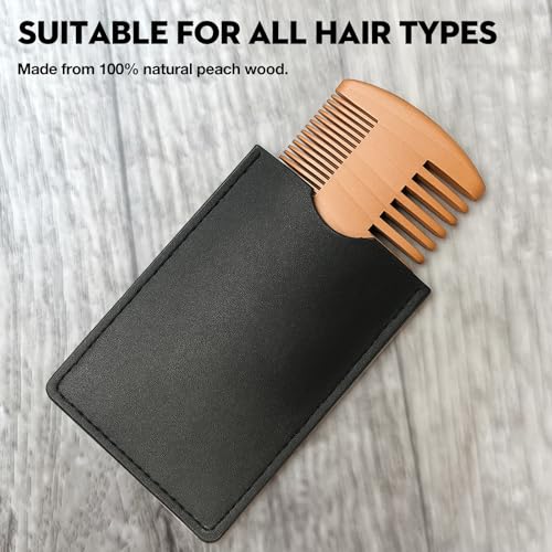 Peine para barba de madera de durazno con estuche miniatura 2