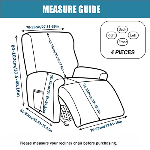 Fuangui Printed Recliner Slipcover 4 Pieces Stretch Recliner Chair Cover With Pocket Soft Recliner Cover Anti-Slip Sofa Cover Reclining Couch Cover Furniture Protector For Living Room, 16 #TOP5