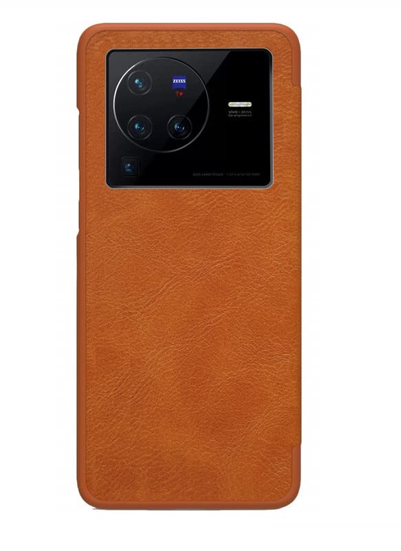 Image of WHITBULL Royal Leather Magnetic Flip case Compatible with Vivo X80 Pro Brown