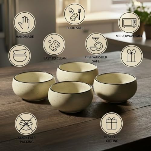 Image of Freakway Handmade 150ml Speckled Ceramic Bowl Set (4 pc), Microwave & Dishwasher Safe, 3.4 inch Compact Dipping & Snack Bowls, Ideal for Gifting