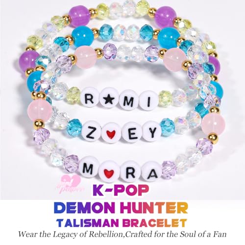 AICase for Kpop Demon Hunters Merch Rumi Zoey Mira Inspired Bracelets 3 Pcs Stackable Stretch Friendship Beaded Star Bracelets for Huntrix k pop Merchandise Jewelry Gifts for Fans Women Crystal_763