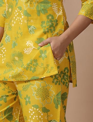 Image of Pinkmint Women's Pure Cotton Co Ord Set l Kurta Sets for Women |Kurta Sets| Printed Kurta with Pant l Stylish Pocket & 3 /4 Sleeve Women Co-ord Set (Avaiable in Plus size)